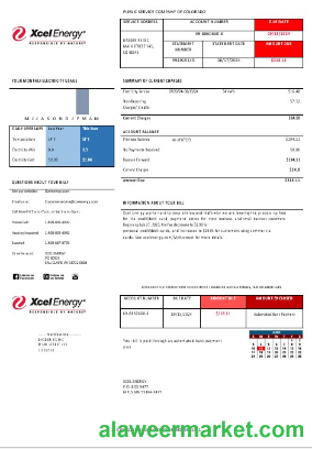 USA Colorado XcelEnergy electricity business utility bill template in Word and PDF formats, version 3